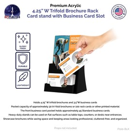 Marketing Holders 12 Pack Trifold Brochure Holder for 4.25" Rack Cards with Attached 3.5" x 2" Business Cards Black Acrylic Countertop Space Saving Multi Slot Display Stand