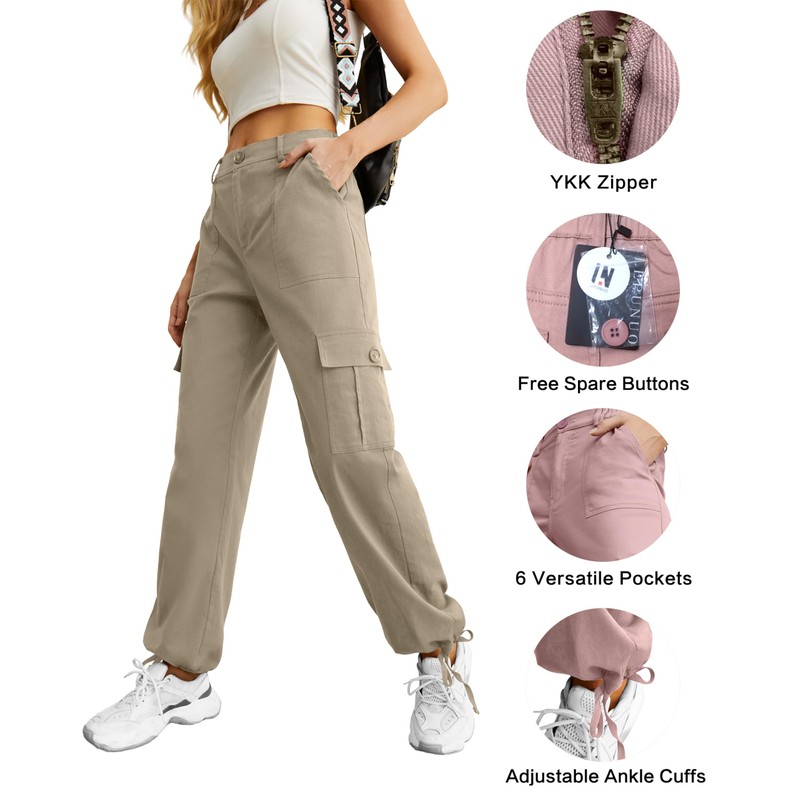 Women High Waisted Cargo Pants Wide Leg Casual Pants 6