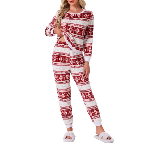 cheibear Womens Fuzzy Fleece Pajama Sets Long Sleeve Top with