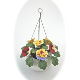Unbranded dollhouse doll house miniature HANGING PANSY FLOWER ARRANGEMENT PORCELAIN POT