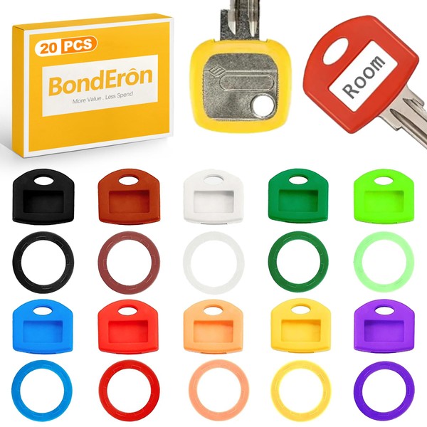 BondEron 20 Stück Schlüsselkappen Set aus Flexiblem Silikon, Schlüsselmarkierung 10