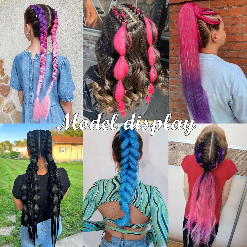 Ombre Pink/Purple with Tinsel Braiding Hair Pre Stretched 2 Packs