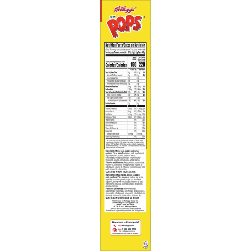 Corn Pops Cold Breakfast Cereal, 8 Vitamins and Minerals, Kids