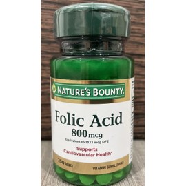 Nature's Bounty Folic Acid 800 mcg Tablets Maximum Strength 250 Tablets (Pack of 9)