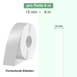 SUPVAN Thermal Label Tape, E10 Label Paper, Continuous Label Tape, 15 mm x 6 m, Waterproof Labels, Suitable for Home, Office, School (Transparent), 2 Pack
