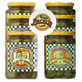 Tony Packo's Original Pickles and Peppers and Thin Sliced Pickles and Peppers Pack, 24 Ounce Jars (Pack of 6) with Jar Opener