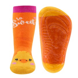 EWERS Pack of 2 Stopper Socks with Chick & Egg Motif, Socks with Non-Slip Sole for Girls, Non-Slip Socks with Rubber Sole, Made in Germany, 2 Pairs of Non-Slip Children's Socks, Mandarin/Phlox
