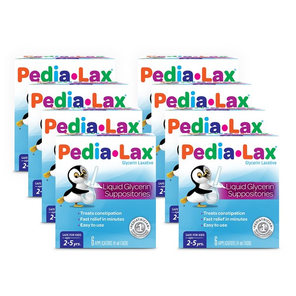 Pedia-Lax Liquid Glycerin Suppositories Laxative, Kid's Constipation Relief in Minutes, 6 Count, Pack of 24