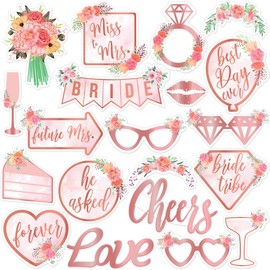 Photo Booth Props for Bridal Shower - 20 Pink Romance Pieces - Party Decorations - Durable Photobooth Props & Signs for Bachelorette Parties, Wedding Showers & Engagement Celebrations - by PixiPy