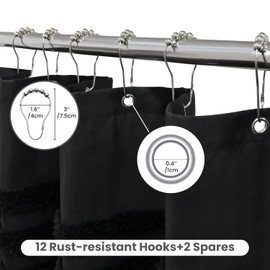 Inhousolu Extra Long Woven Fabric Shower Curtain, 256GSM, Boho Tufted Textured Striped Tassel, Wrinkle Free, Farmhouse Minimalist, Water-Repellent Cloth Bath Curtain for Bathroom 72" W x 84" L Black