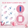 GlamRays 24 Piece Blue Pink Flower Sticker-Nails, Medium Almond French
