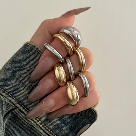 VRNGI Gold Chunky Rings Set Adjustable Chunky Silver Rings for Women Thick Rings Gold Statement Rings Bold Rings Chunky Gold Rings Chunky Silver Jewelry (3-Gold+Silver-8pcs)