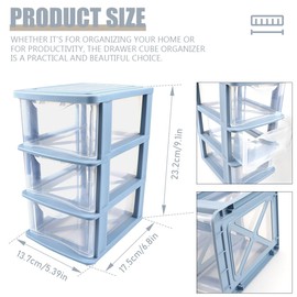 LNQ LUNIQI 3 Layers Plastic Storage Bins with Drawers Transparent Desk Storage Containers Plastic Makeup Organizer for Home Office Craft Cosmetics Sundries（Blue）