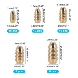 SUPERFINDINGS 52pcs 5 Sizes Fishing Brass Bullet Sinkers Weights Kit Golden Drop Shot Weight Sinker Assorted for Texas Rig and Carolina Rig