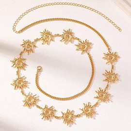 Vinzar Boho Waist Chain Gold Sun Waist Belly Chain Beach Bikini Chain Belt Women Body Waist Chain for Dialy Party Prom