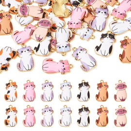 FASHEWELRY 14pcs Alloy Enamel Cat Charms Cute Metal Kitten PendantsPet Animal Charms for Earrings Necklace Diy Crafts Jewelry Making Supplies