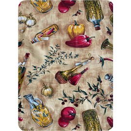 Newbridge Oil and Vinegar Tuscany Print Vinyl Flannel Backed Tablecloth, Olive Oil Bottle Indoor/Outdoor Waterproof Tablecloth, Barbeque, Patio and Kitchen Dining, 70" Zippered Umbrella Round