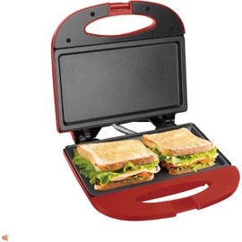 Bene Casa - Red Nonstick Flat Grill Sandwich Maker - Includes Cool-touch Handles and Die Cast Aluminum Cooking Surface