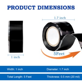 Self Fusing Silicone Tape 1 Inch x 5FT, 0.5mm Thickness Waterproof Repair Tape for Plumbing, Hose, Pipeline & Electrical Cable Winding Emergency Leak Seal for Hot Cold Pipes (1.5M*0.5MM Black)