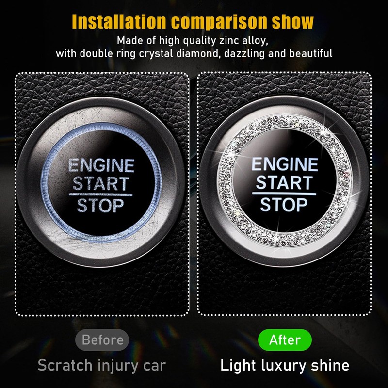 Kewucn Bling Crystal Double Rhinestone Car Engine Start Decoration Ring,