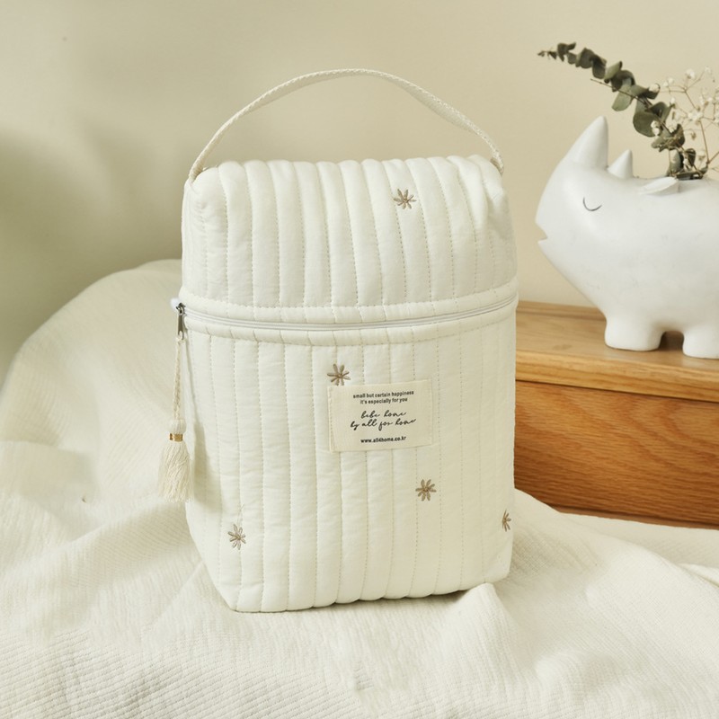 Cute Quilting Embroidered Pattern Diapers Bag Cotton Baby Stroller Zipper