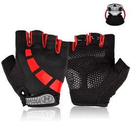 Nesirooh Cycling Gloves Men Women Summer Cycling Gloves Half Finger for Mountain Bike Road Bike Hiking Mountaineering (Black Red, L)