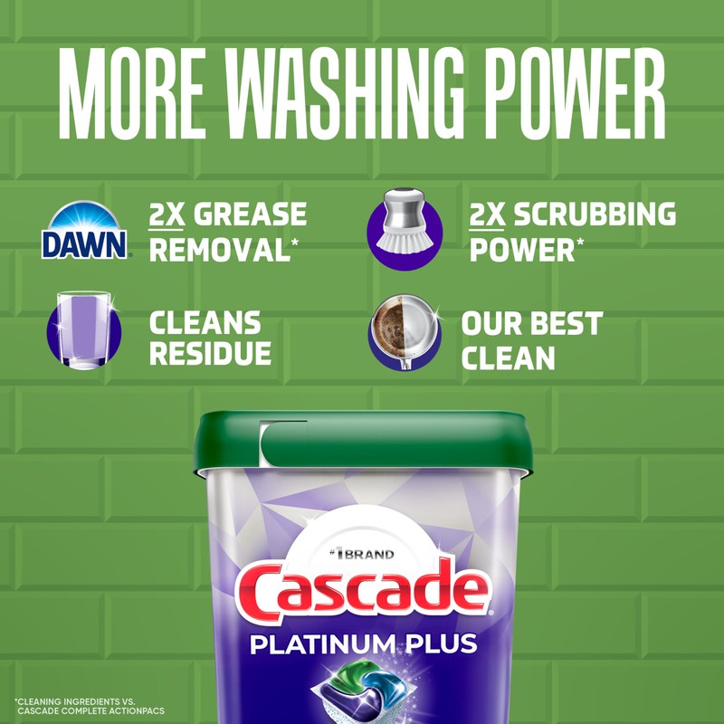 Cascade Platinum Plus Dishwasher Pods, Dish Detergent Soap, Fresh, 62