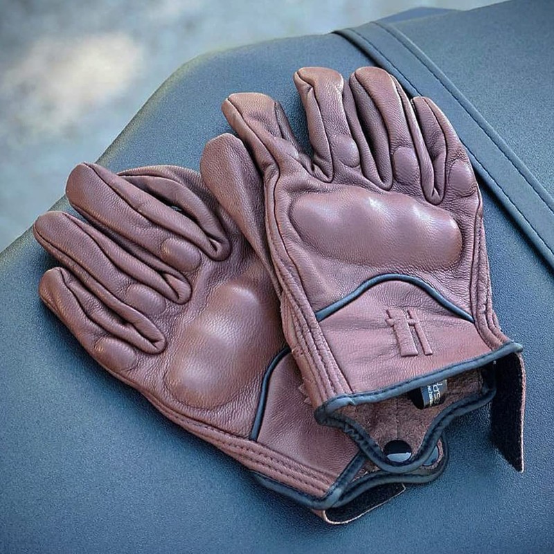 Harssidanzar Mens Full Finger Goatskin Leather Touchscreen Motorcycle Gloves GM028A,Saddle,Size