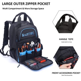 AUMTISC Tool Bag Backpack for Men, Heavy-Duty Tools Storage Organizer Work Bags Backpack for Construction Jobsite, Electrician, Industrial, Repairman, and HVAC Techs, Blue