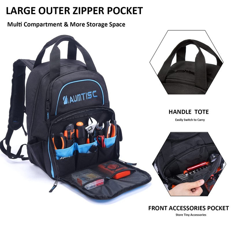 AUMTISC Tool Bag Backpack for Men, Heavy-Duty Tools Storage Organizer