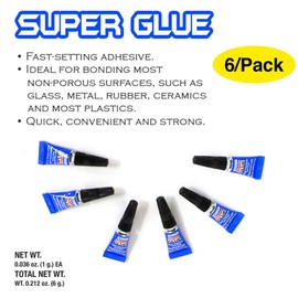 BAZIC Single Use Super Glue 1g/0.036 Oz, Mini Small Tube Clear Adhesive Fluid Liquid Bonding for Office & Home Improvement (6/Pack), 2-Pack