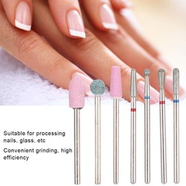 Nail Drill Bits Set, 6pcs/set Diamond Sand Nail Files Drill Cuticle Polishing Bit Nail Grinding Head Electric Manicure Set for Removing Acrylic Nails Gel Home Salon Use(01)