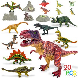 20Pcs Dinosaur Figures, Dinosaur Toys For Boys Age 3 4 5, Hand-Painted, Movable Joints, Simulated Dinosaurs, Christmas Party Birthday Gift