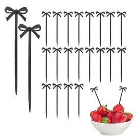 60 Pcs Black Cocktail Picks,Black Bow Decor Fruit Fork Bow Drink Stirrers Black Bow Cupcake Toppers Bow Design Party Food Sticks Dessert Picks Decorative Skewers for Appetizers Drinks Party Fruit