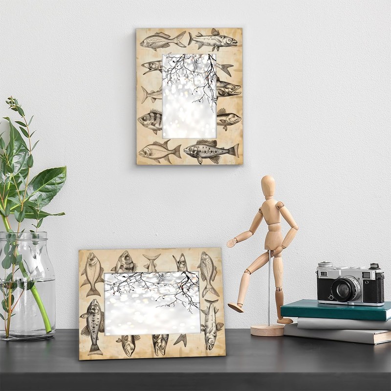 Mintoprints Vintage Fish 5x7 Picture Frame, Fishes Drawing Display Picture