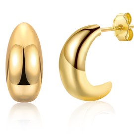 Gold Chunky Hoop Earrings for Women, 18K Gold Plated Open Half Thick Hoop Studs Lightweight Earrings Moon Shaped Hoops Trendy Jewellery for Girls Gifts