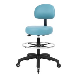 Chair Master Adjustable Chair/Stool for Exam Rooms, Labs, Doctor and Dentist Offices. Easy to Clean! 25"-35" Seat Height. 18" Foot Ring (Rubber Roller, Aqua)