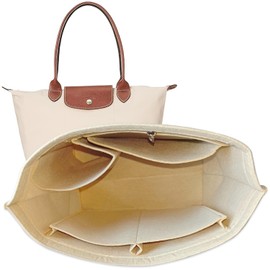 Chispee Felt Purse Organizer Insert Luxury Handbag Organizers for Longchamp Organizer Insert Divider Pocket & Zipper Inner Bag Liner fit Large, Beige
