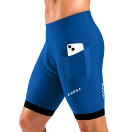 Bikewa Men's Cycling Shorts 7" 4D Padded Bike Shorts for Men Road Biking Bicycle Riding Cycle Biker Phone Pockets(Blue,M)