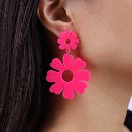 Inateannal Boho Acrylic Flower Drop Earrings Green Large Flower Dangle Earrings Double Daisy Flower Earrings Exaggerate Hollow Flower Earrings Jewellery for Women and Girls, Zinc