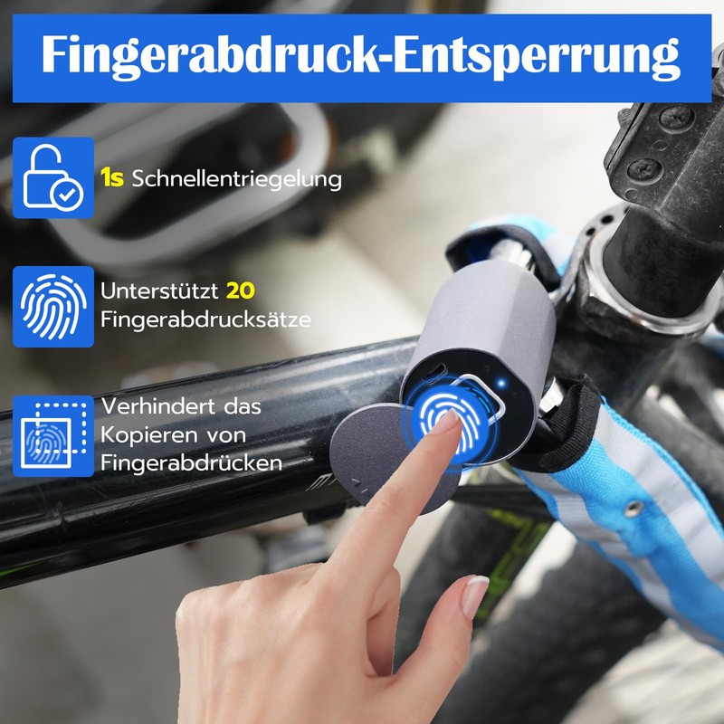 Anweller Bicycle Lock Fingerprint, High Security Anti-Theft Bicycle Chain Lock