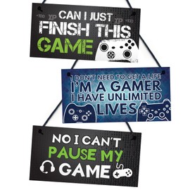 Red Ocean 3 Gaming Door Signs Hanging Gaming Signs Funny 3 Pieces Gaming Room Accessories For Boys Gaming Set with Rope Birthday Gifts for Boys Men