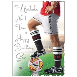Manchester United Birthday Card for Son - Football Design - Manchester Utd's No.1 Fan - Special Finishes and Illustrated Insert Leaf - Made in the UK