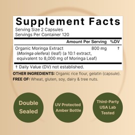 NatureBell Pure Moringa Capsules 8,000mg Per Serving (2 Pack) | Made with Moringa Powder Organic, 480 Capsules – Green Superfood, Skin Health, & Immune Support – Non-GMO, Gluten Free, 8 Month Supply