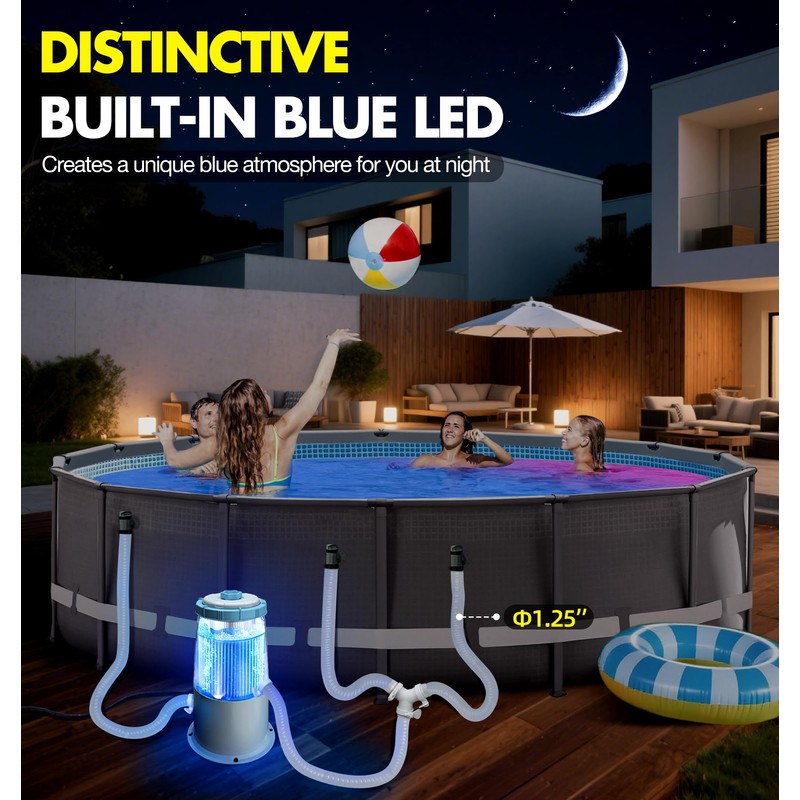 KimFilter Glowing 1000 GPH Above Ground Pool Filter Pump with