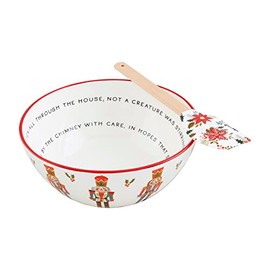 Mud Pie Nutcracker Bowl Set; bowl 4" x 9 1/2" dia | spatula 11 1/2"