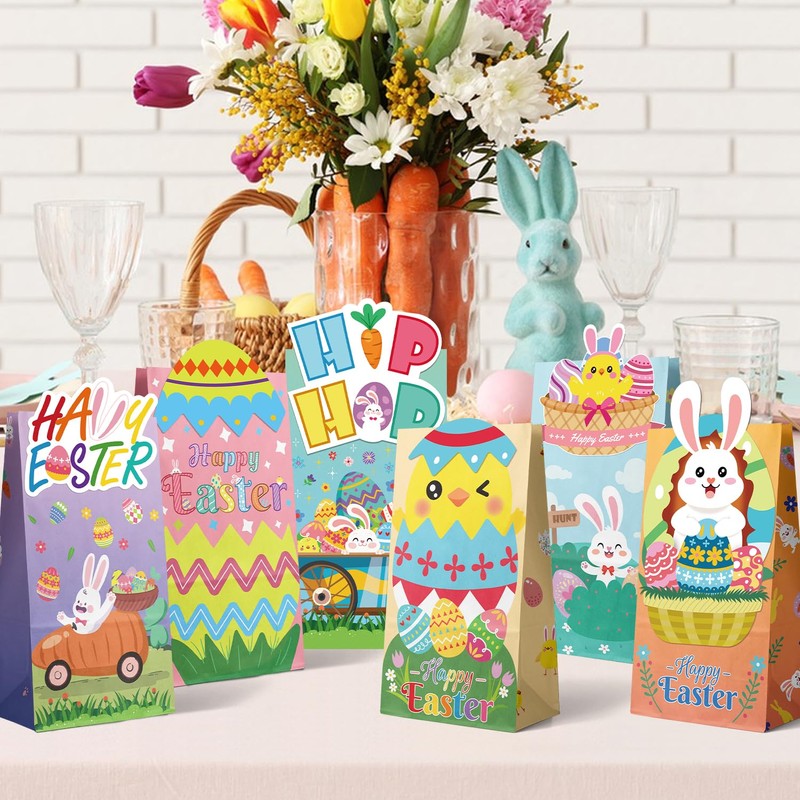 MDCGFOD 24PCS Easter Bags, Easter Paper Gift Treat Bags for