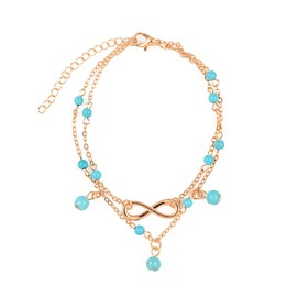 Turquoise Infinity Anklet Bracelet Lucky 8 Beads Anklet Boho Layered Beaded Beach Summer Foot Chain Jewelry for Women Girls (Gold)