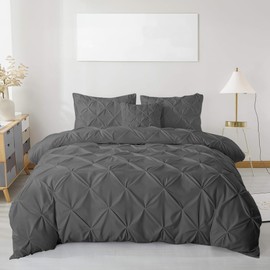 MH Traders Double Size Duvet Cover Sets with Pintuck Design - Double Duvet Set Crafted from 100% Cotton with 200 Thread Count Double Bedding Set Pinch Pleated Quilt Double Size Design - Charcoal