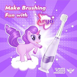 Papablic Cepillo de dientes eléctrico Sonic para niños de 1 a 3 años, cepillo de dientes eléctrico para bebés con linda cubierta de unicornio y temporizador LED inteligente, 4 cabezales de cepillo